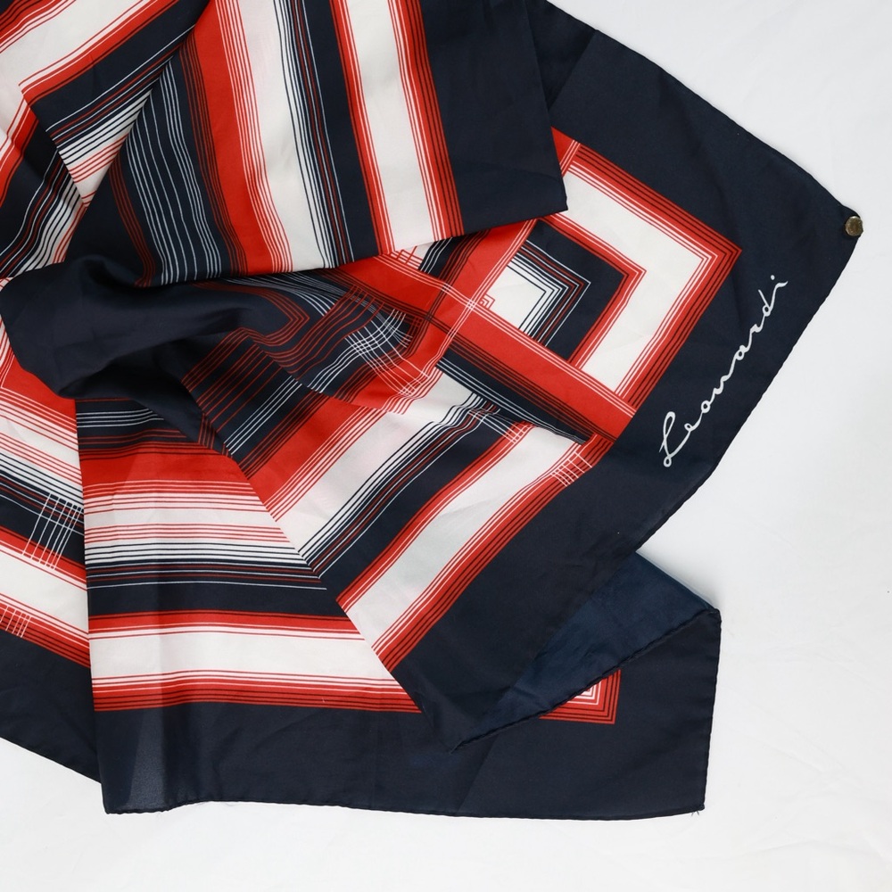 Leonardo Italy Vintage Red and Blue Striped Scarf with vintage brass scarf pin